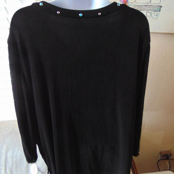 Blk Long Sleeve Top Faux Turquoise Sz 3X NWT - Picture 6 of 7